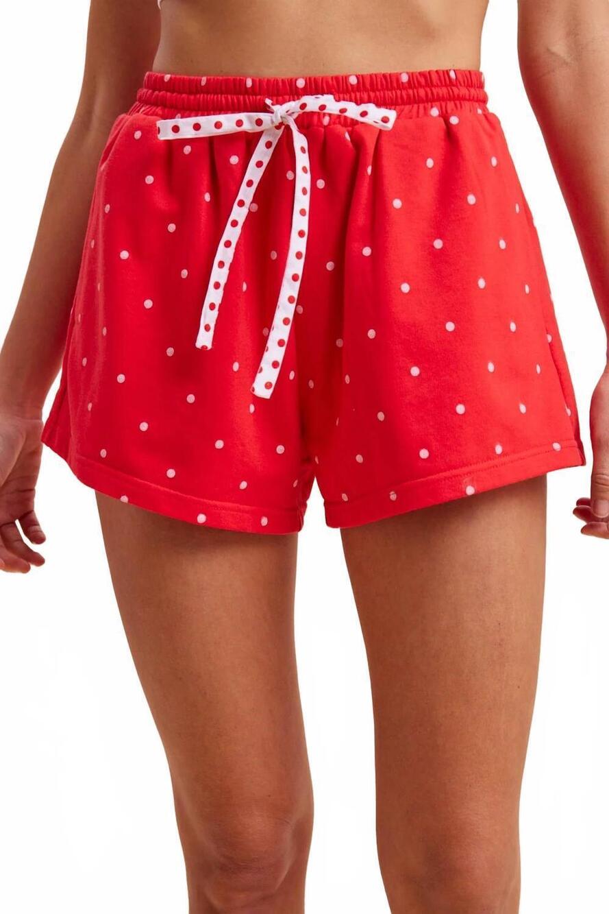 NEW ANNIEWEAR 4th of july polka dot french terry mini shorts in red